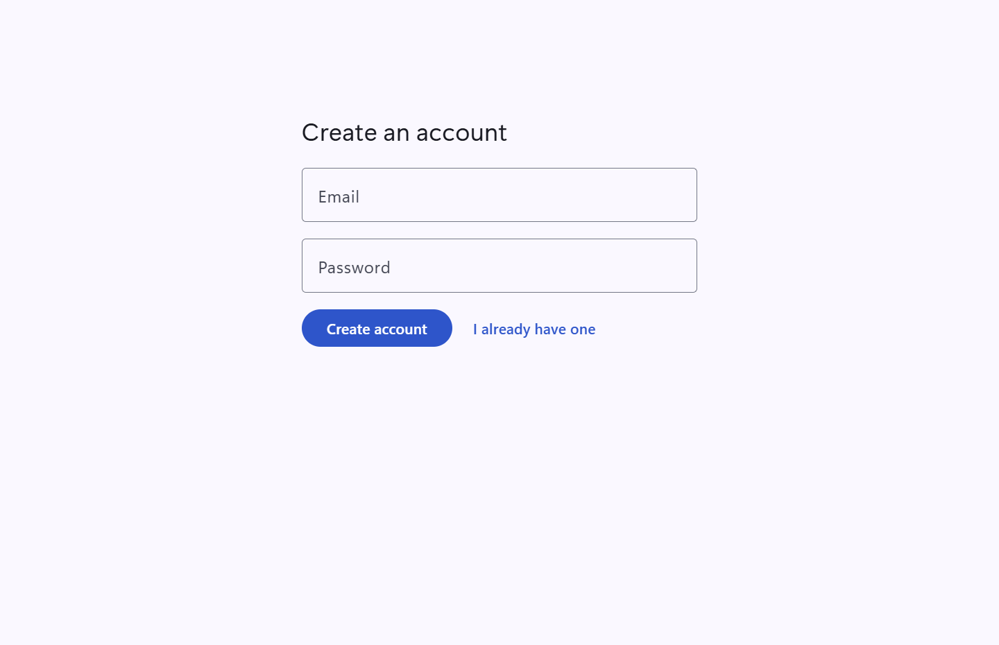 The Create an account screen