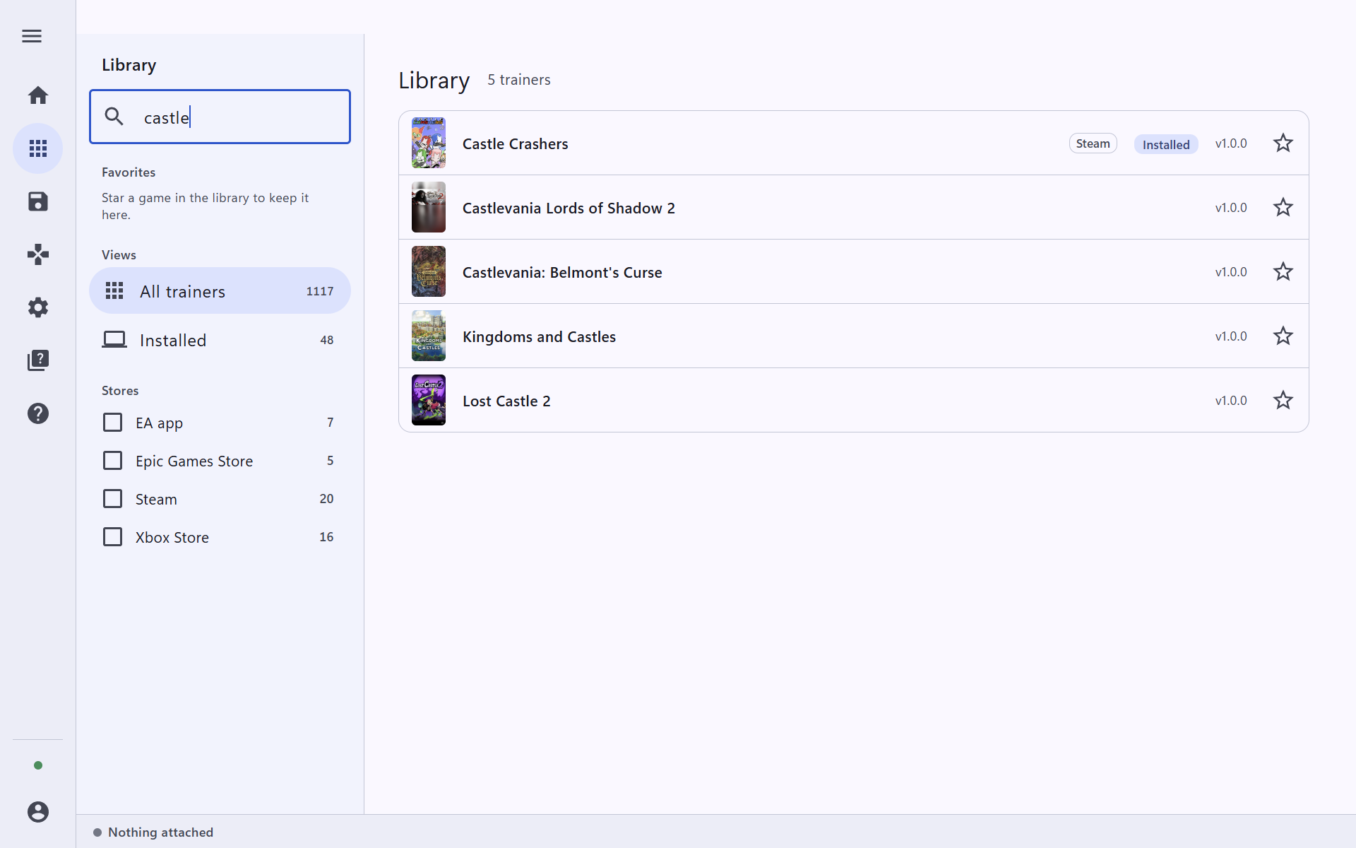 The Library with castle typed in the search box