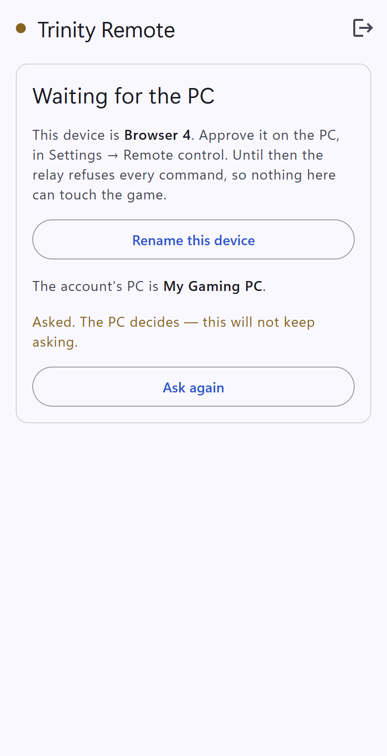 Trinity Remote after asking to pair